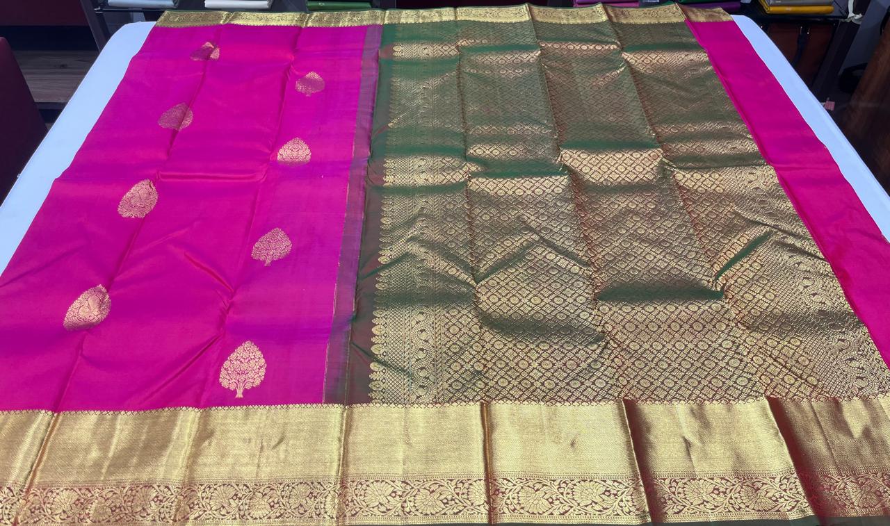 Dual Tone Saree – Deep Blush Pink & Sage Green with Rich Gold Zari