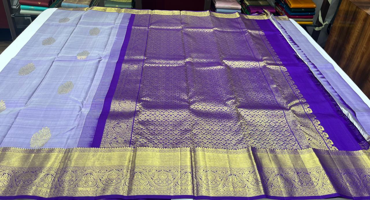 Dual Tone Saree – Lavender Grey & Royal Purple with Rich Zari Pallu