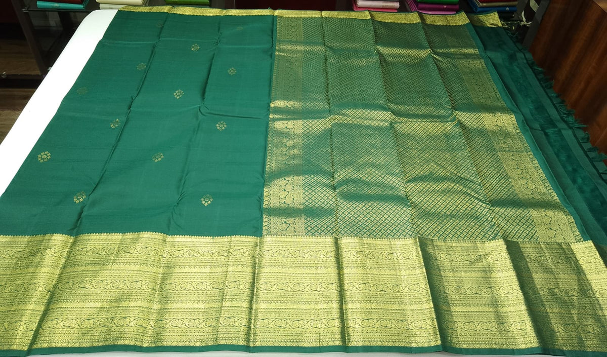 Royal Bottle Green with Gold Zari Handloom Pure Kanjivaram Silk Saree