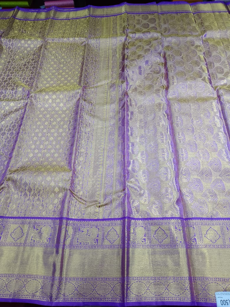 Elegant Gold Tissue Kanjivaram with Royal Violet Accents