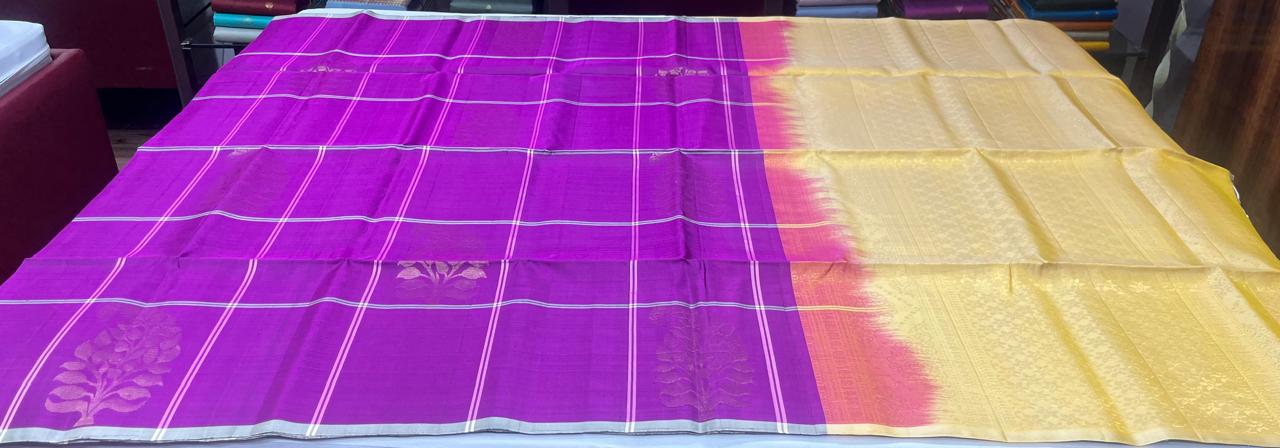 Pure Silk Handloom Soft Silk Saree in Magenta Purple with Antique Gold Pallu
