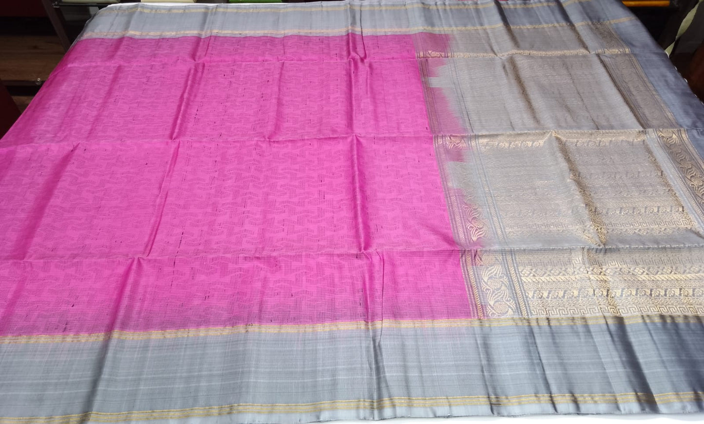 Pure Silk Handloom Soft Silk Saree in Candy Pink and Silver Grey