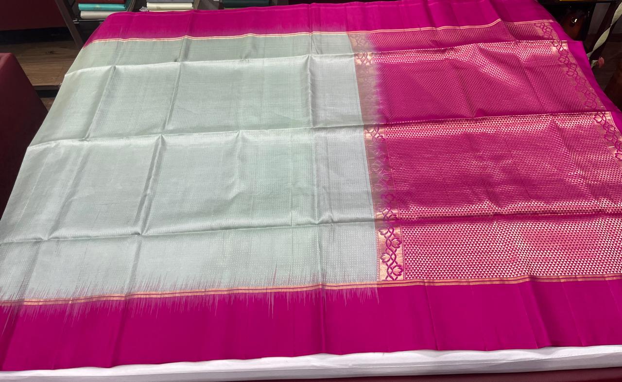 Pure Silk Handloom Soft Silk Saree – Silver Grey with Rani Pink Zari Pallu