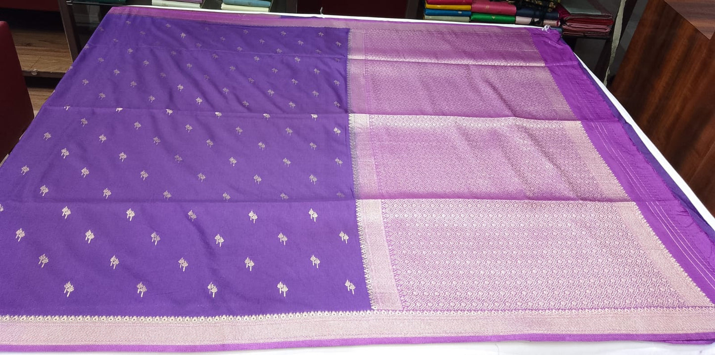 Rich Purple Semi Silk Saree with Zari Checks & Traditional Border
