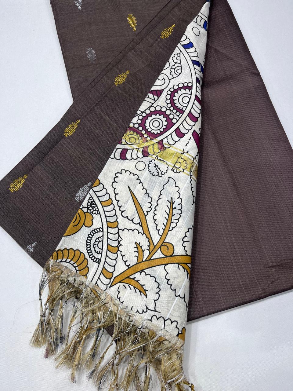 Mocha Brown Cotton Silk Salwar Suit with Kalamkari Dupatta