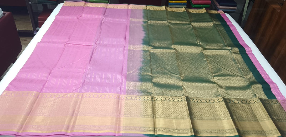 Pure Kanjivaram Handloom Magenta Pink Silk Saree with Antique Gold Zari