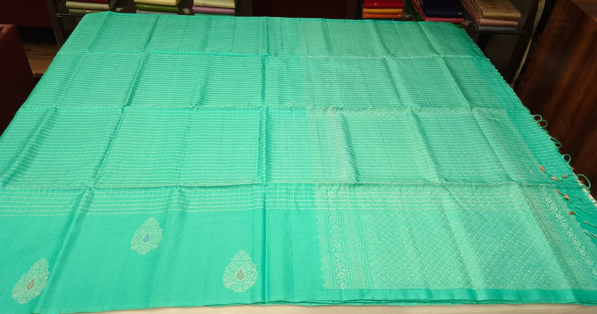 Pure Handloom Soft Silk Saree in Vibrant Turquoise Teal with Silver Zari