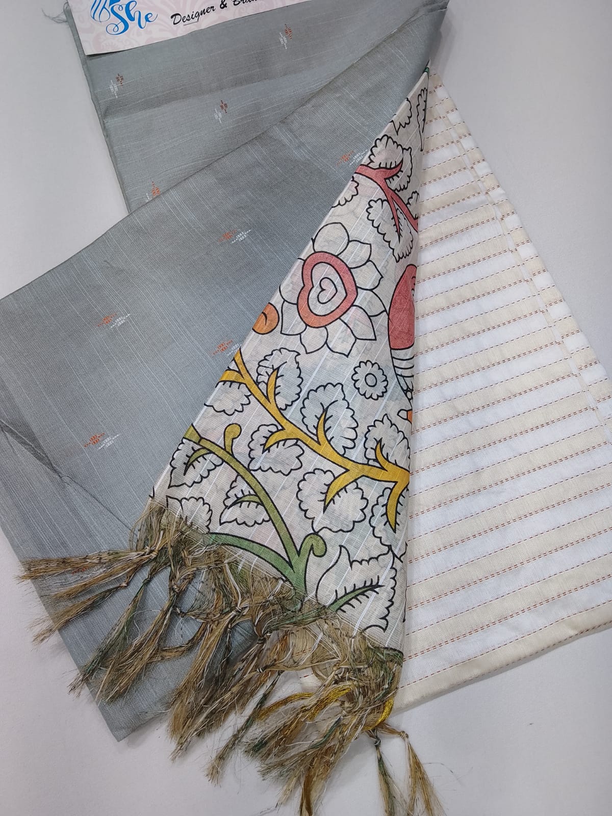 Steel Grey Cotton Silk Unstitched Salwar Suit with Kalamkari Dupatta