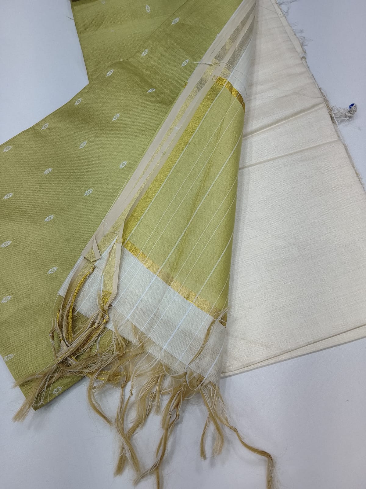 Olive Green Cotton Silk Unstitched Salwar Suit with Ivory Dupatta