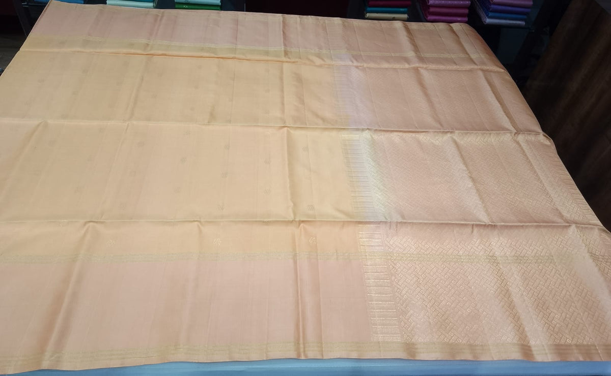 Pure Handloom Soft Silk Saree in Peach Gold with Rich Golden Zari Pallu