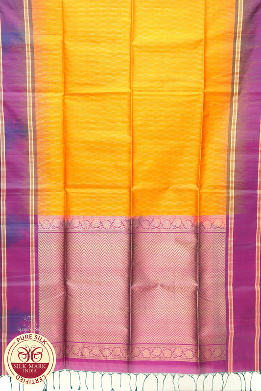 Yellow with Purple Gold line Pure Silk Saree