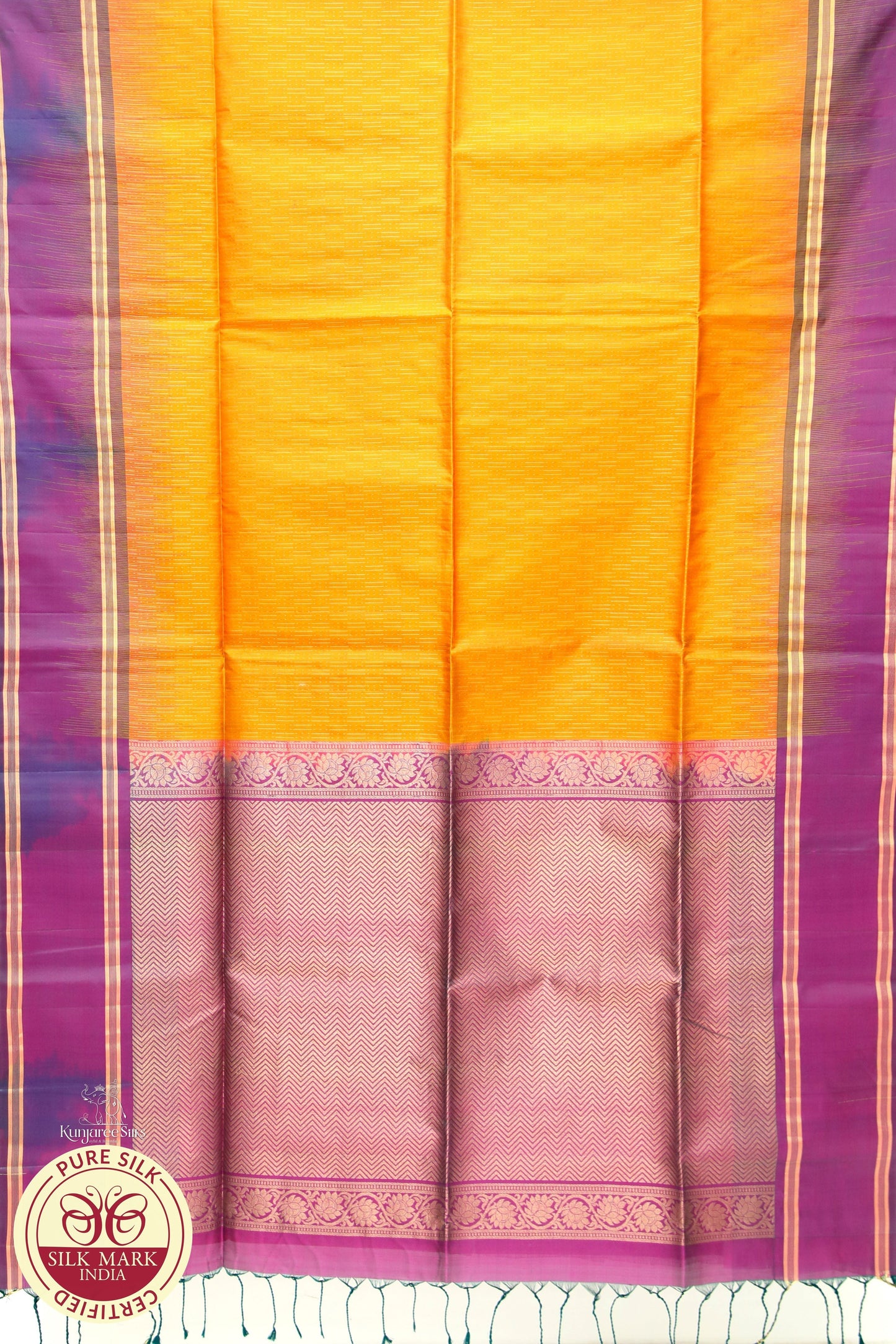 Pure Silk Handloom Softsilk Mustard Gold & Purple Zari Saree