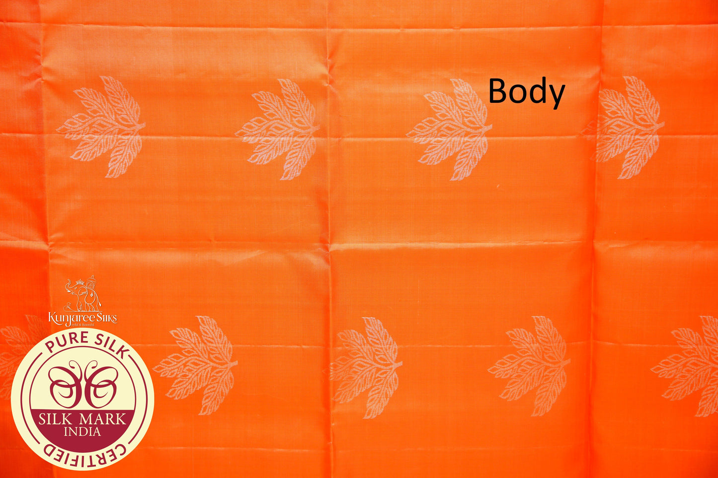 Orange with Gold Self Boarder Less Pure Silk Saree