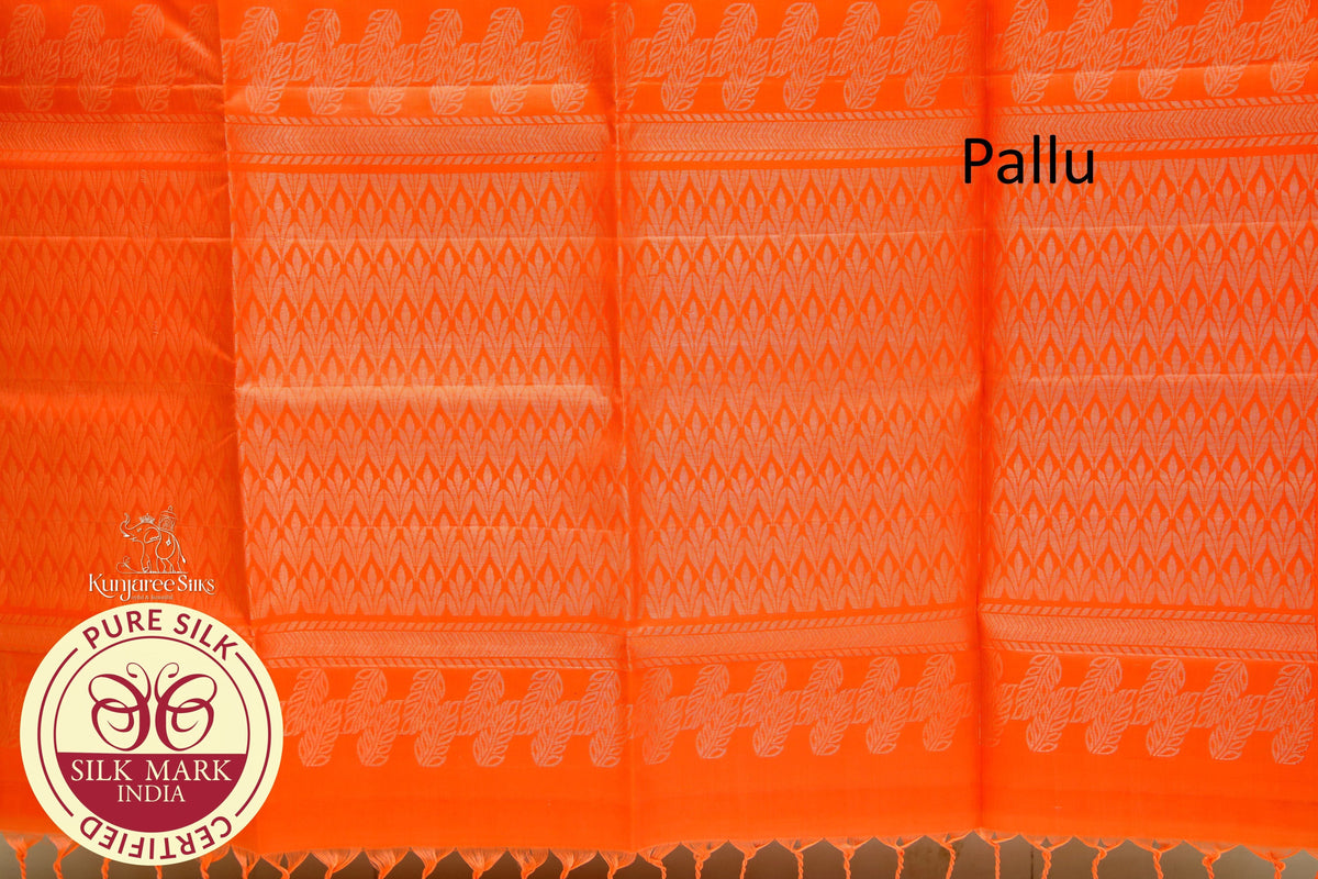 Orange with Gold Color Pure Silk Saree
