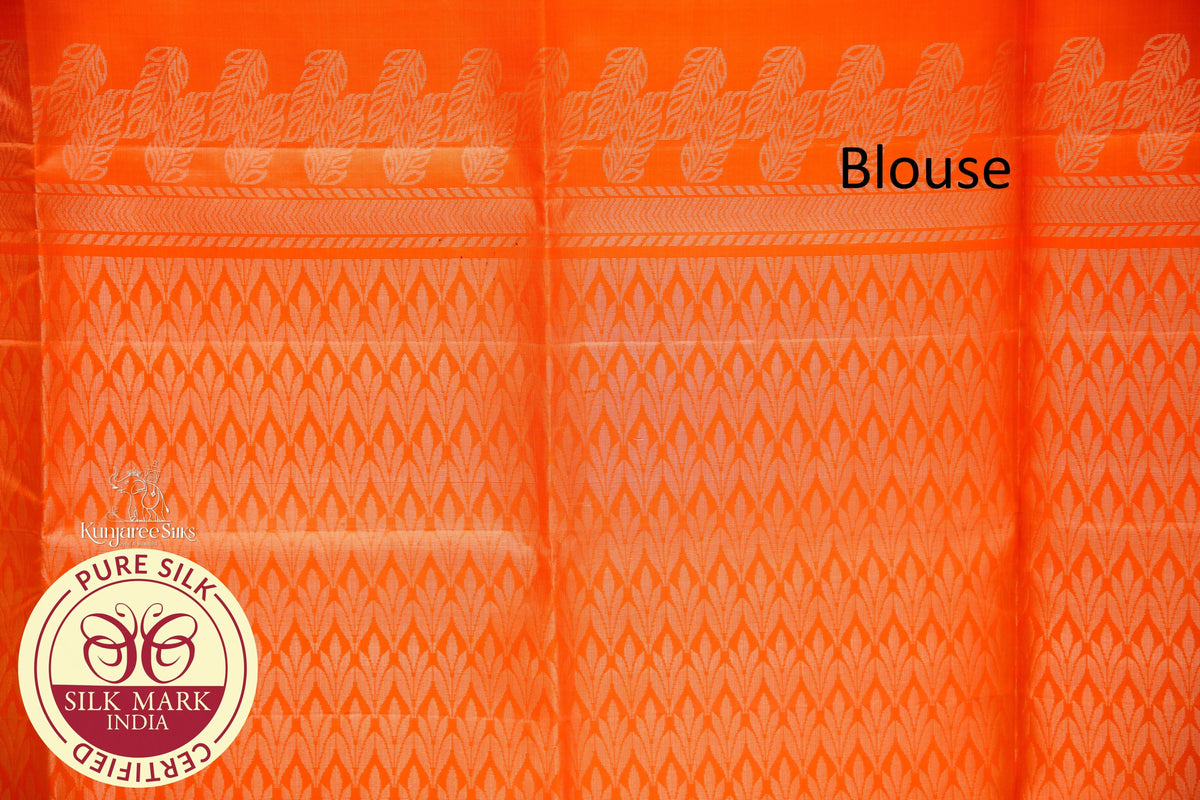 Orange with Gold Color Pure Silk Saree