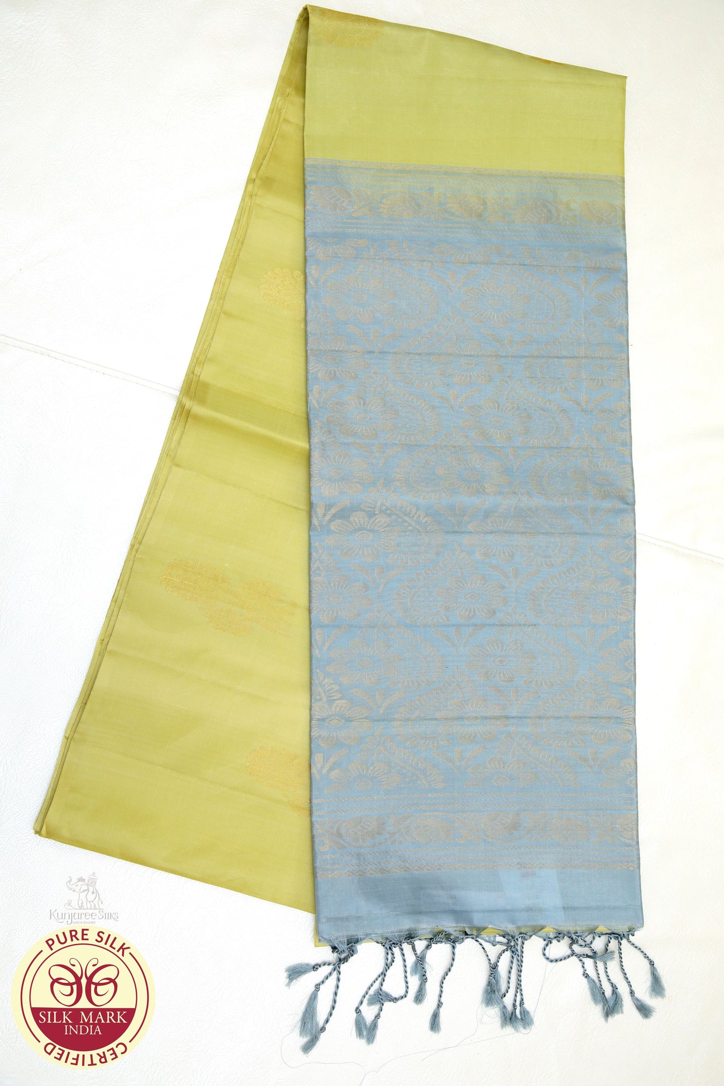 Cream with Gray Boarder Less Pure Silk Saree