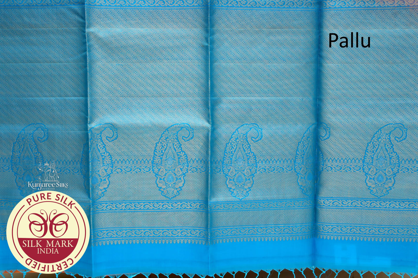 Blue with Orange Pure Silk Saree