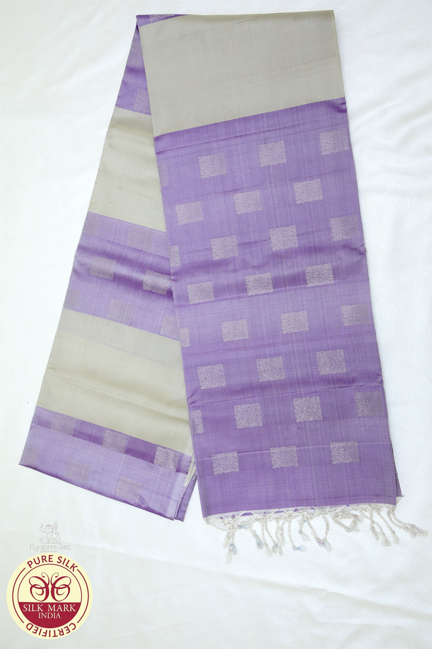 Grey with Voilet Color Pure Silk Saree