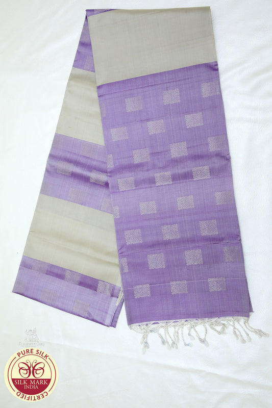 Grey with Voilet Color Pure Silk Saree