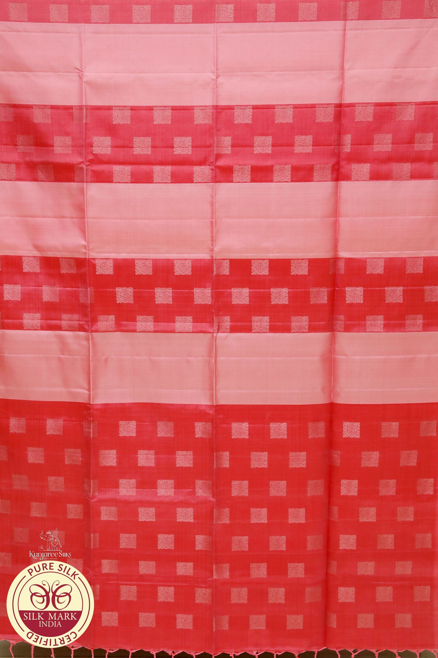 Red with pink small putta Pure silk Saree