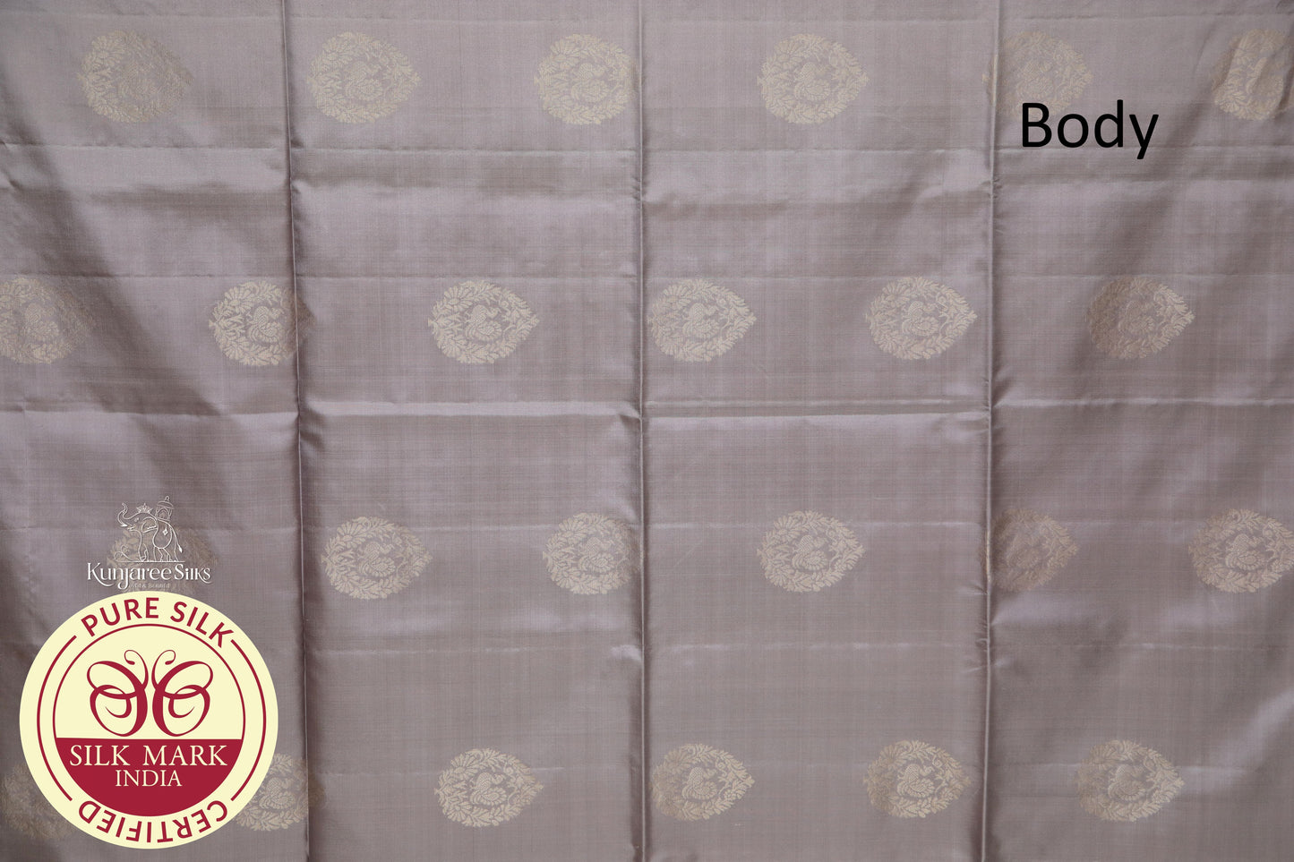 Gray with Gold Self Boarder less Pure Silk Saree