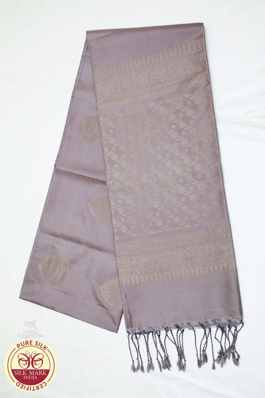 Grey with Gold Color Pure Silk Saree