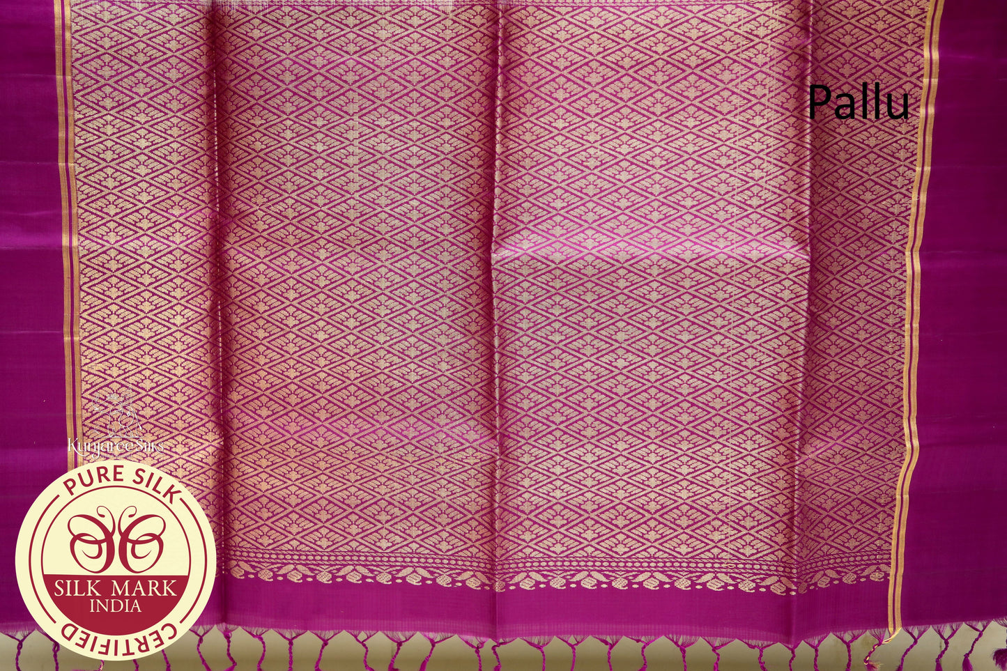 Purple with cream gold line code pure silk Saree