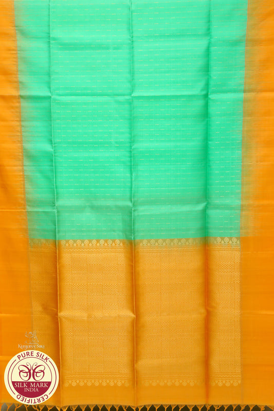 Light Orange with Green Gold Lines Pure Silks Saree