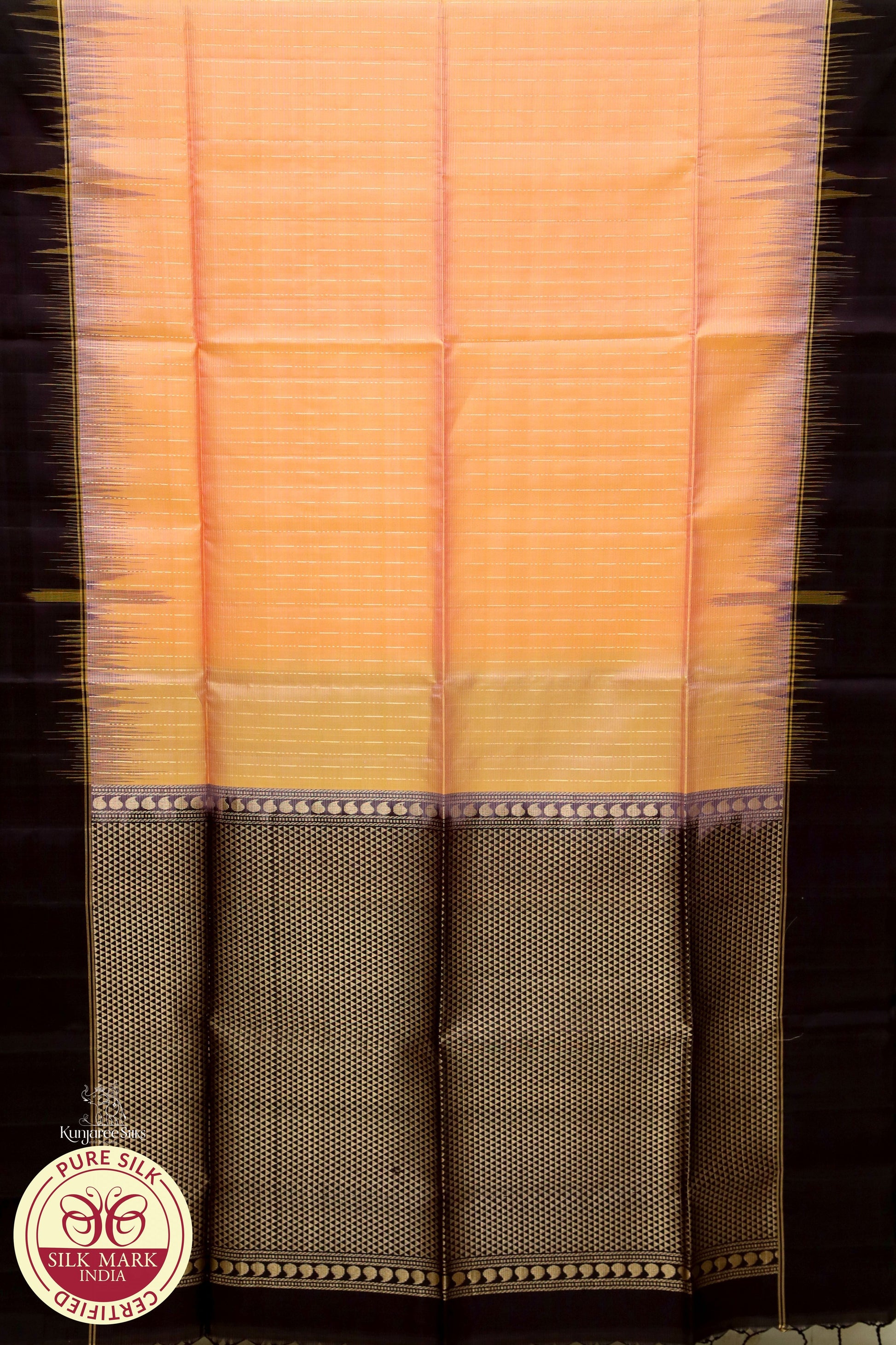 Cream with brown gold line Pure silk saree