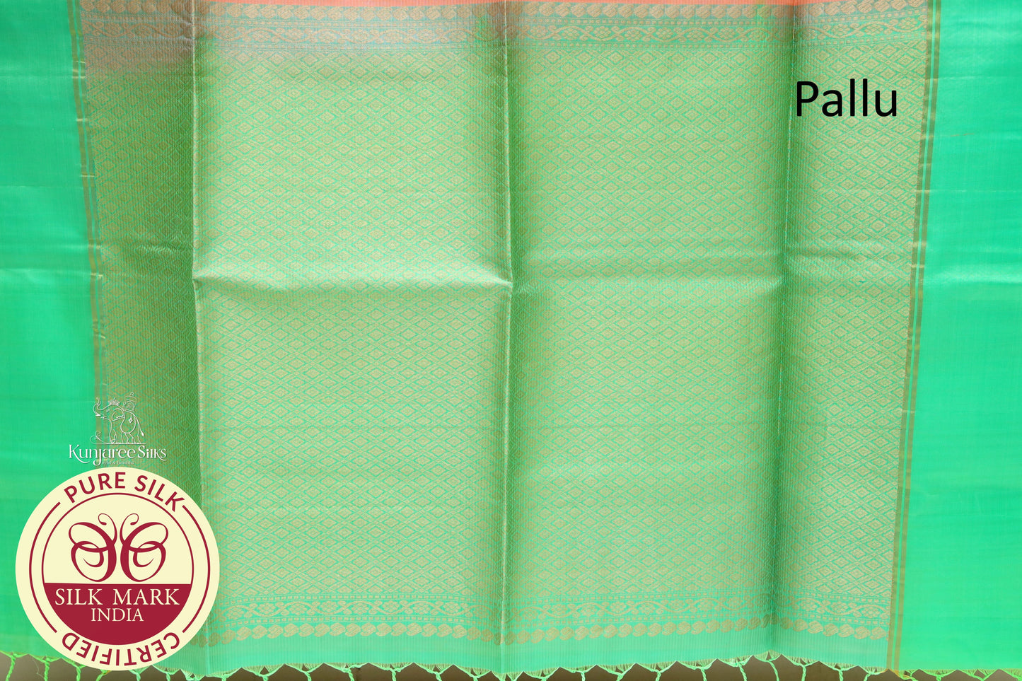 Orange Green with gold line Pure Silk Saree