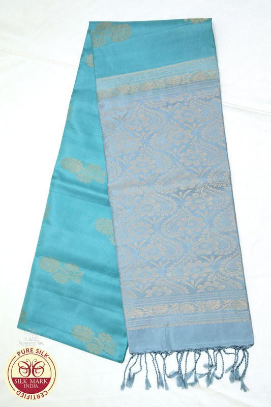 Sky Blue with Grey Color Pure Silk Saree