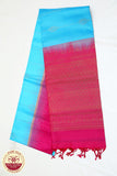 Blue with Pink Golden Color Pure Silk Saree