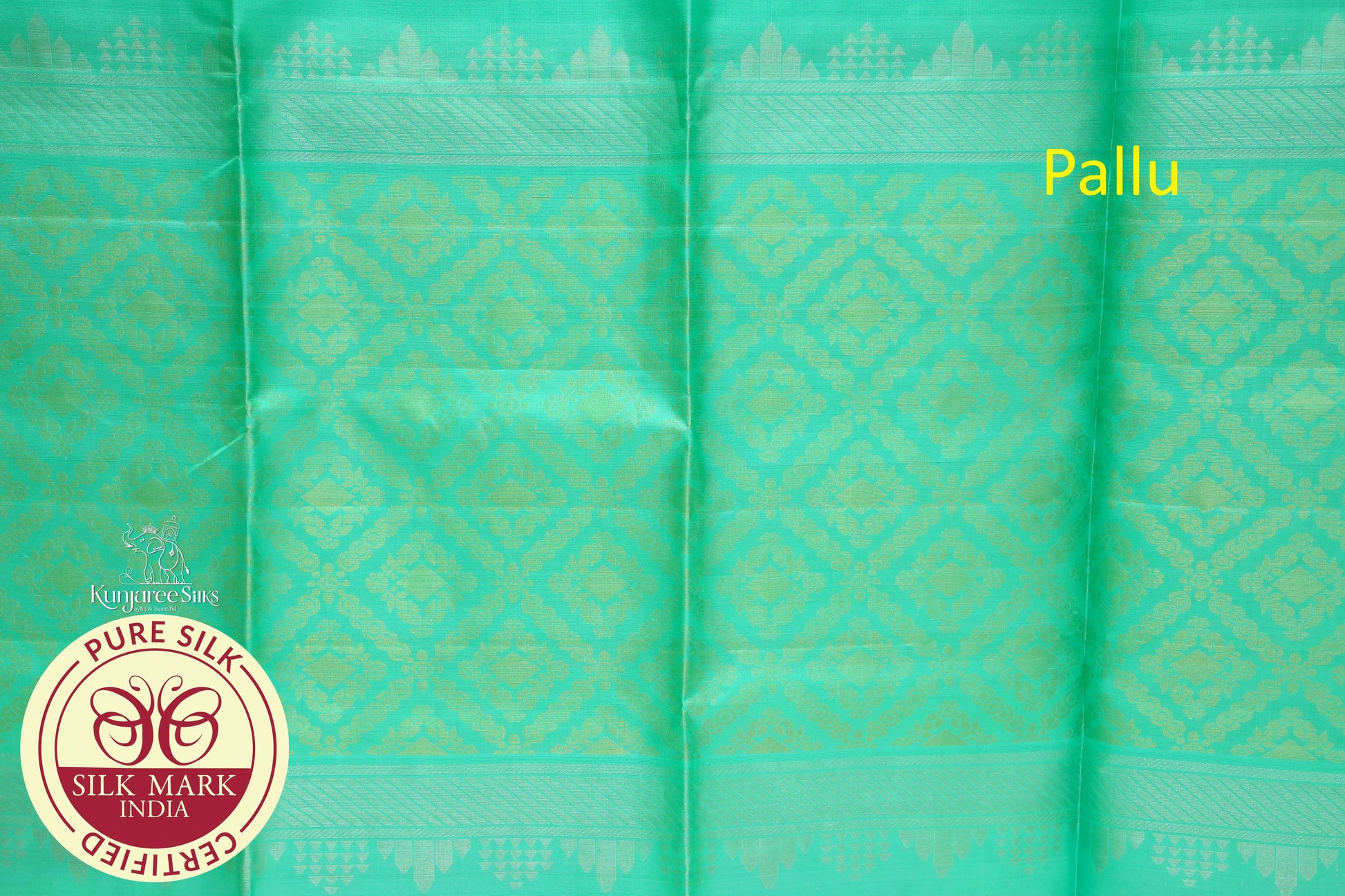 Green with gold self boarder less Pure Silk Saree