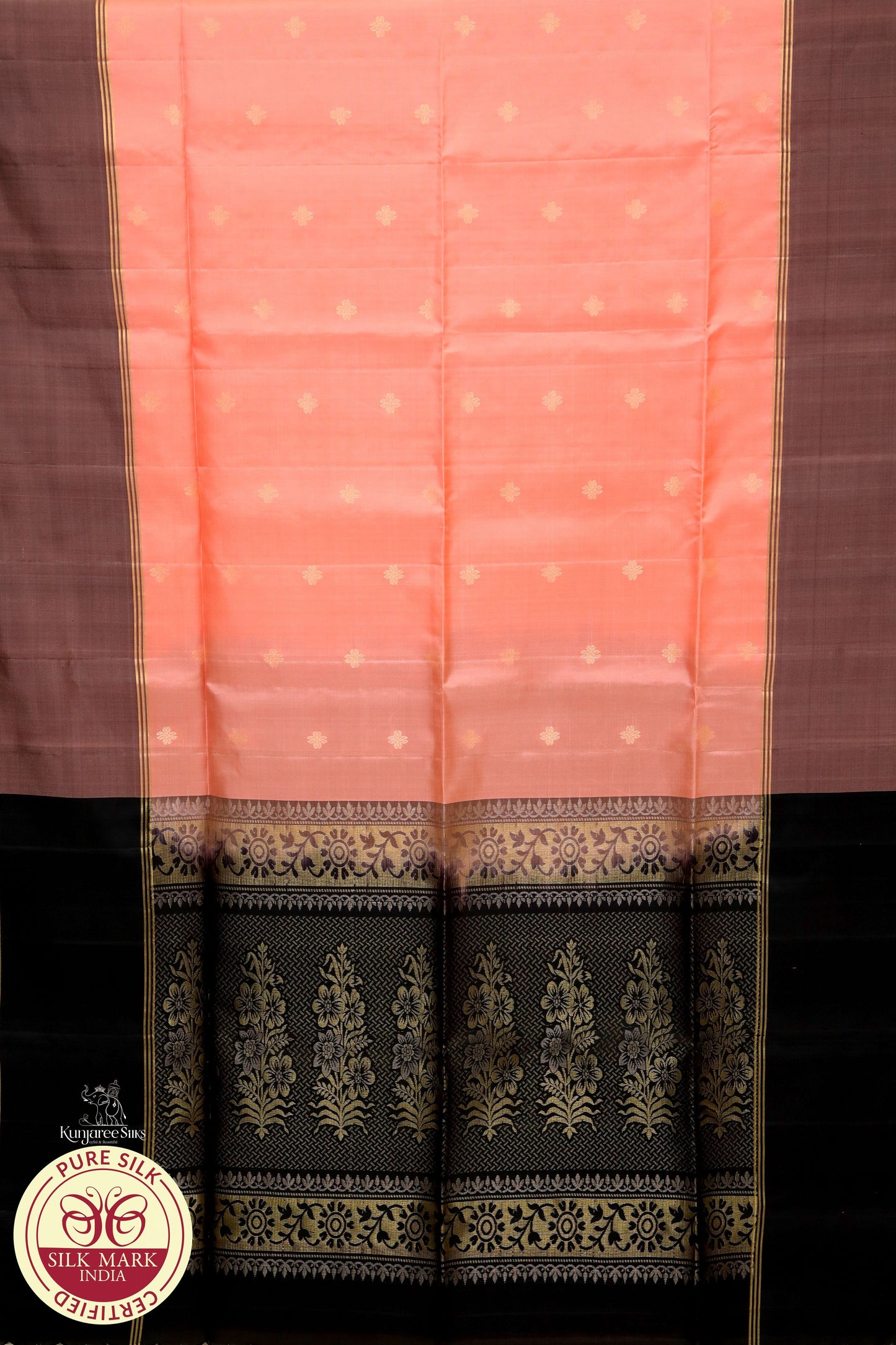 Onion with Black gold border code pure silk Saree