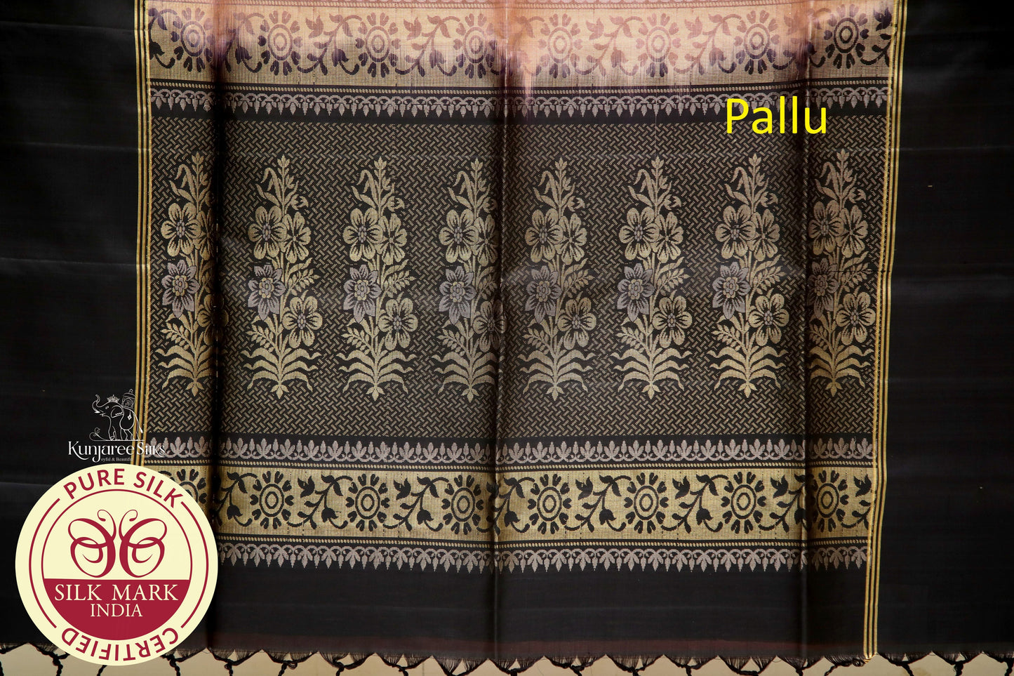 Onion with Black gold border code pure silk Saree