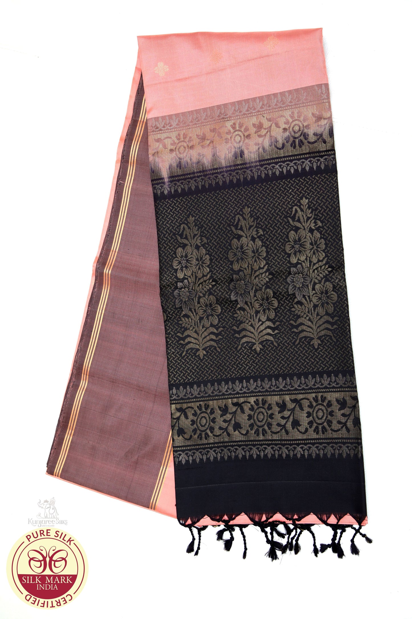 Onion with Black gold border code pure silk Saree