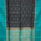 Black with Sea Blue Contest Boarder Pure Silk Saree