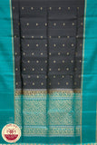 Black with Sea Blue Contest Boarder Pure Silk Saree