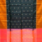 Orange with Black contrast boarder pure silk saree