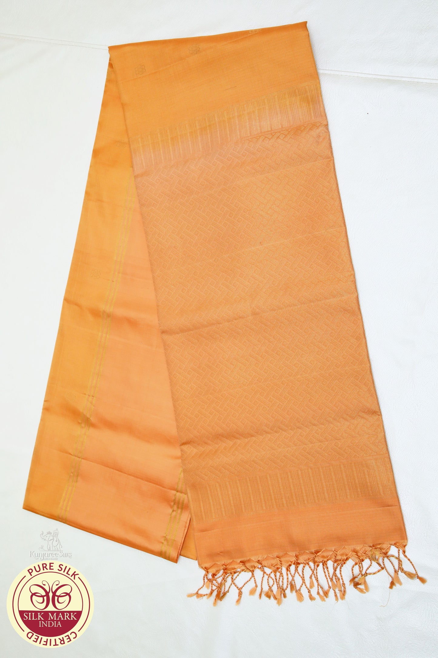 Orange with Gold contrast Boarder Pure Silk Saree