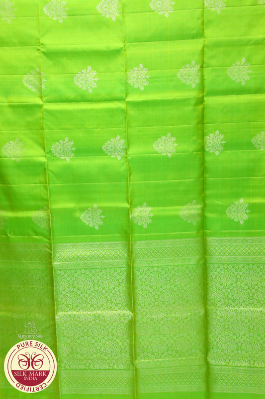 Green with silver self boarder pure silk Saree