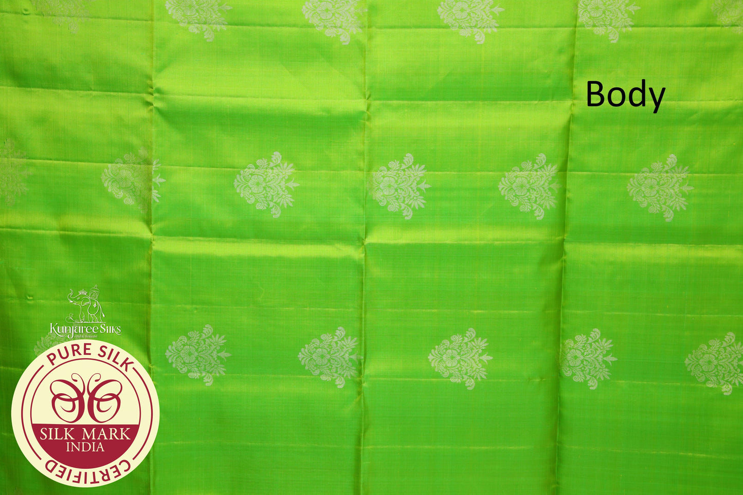 Green with silver self boarder pure silk Saree