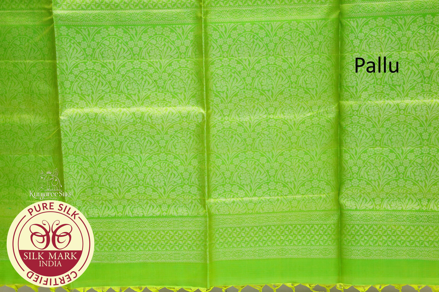 Green with silver self boarder pure silk Saree