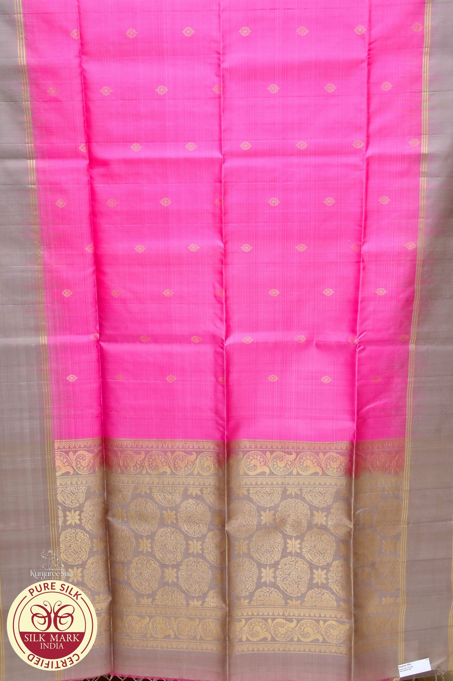 Pink with Gray Kamala Putta Pure Silk Saree