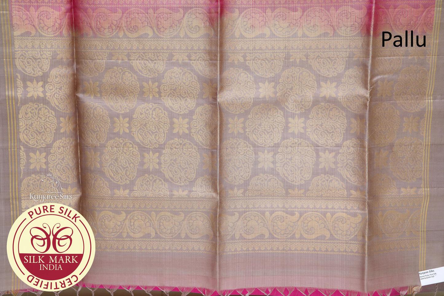 Pink with Gray Kamala Putta Pure Silk Saree