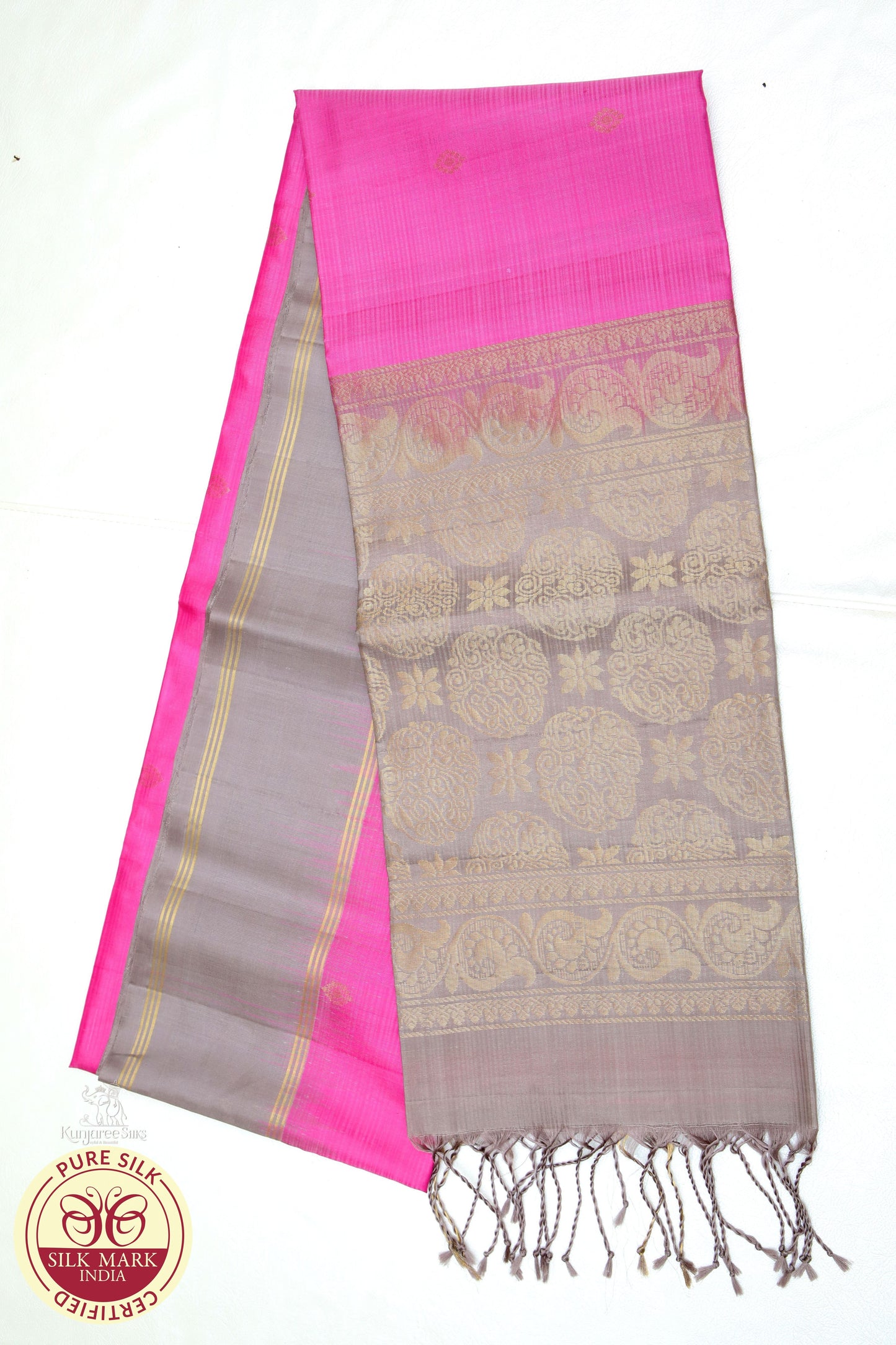 Pink with Gray Kamala Putta Pure Silk Saree