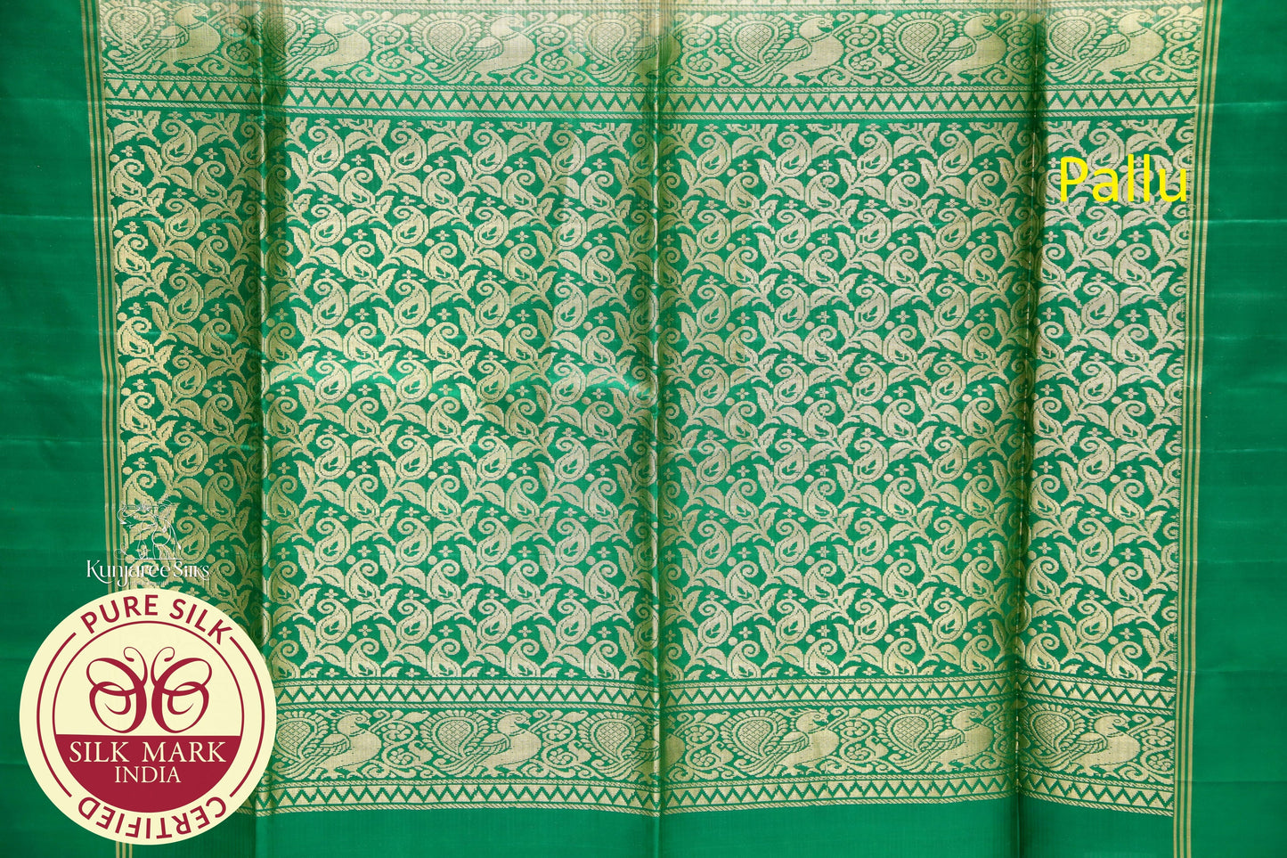Gold with Green Color Pure Silk Saree