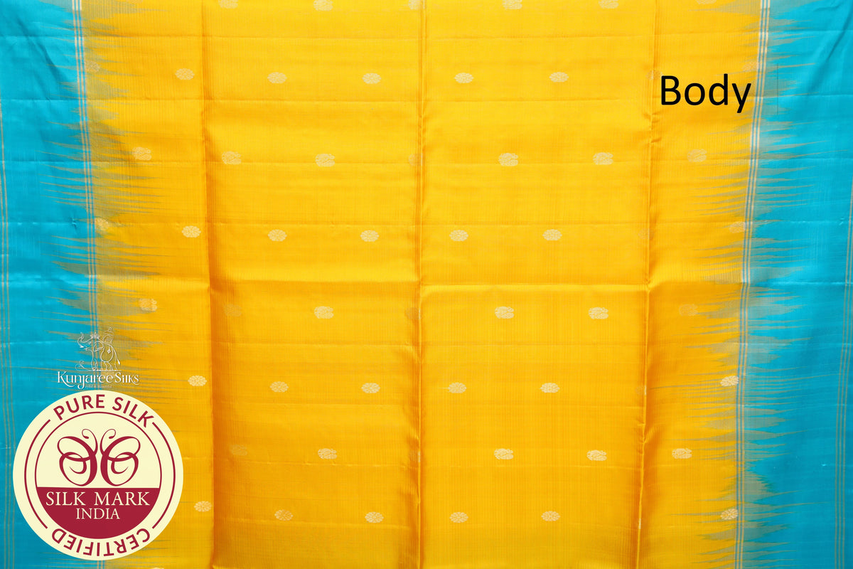 Mustard with Peacock Color Pure Silk Saree