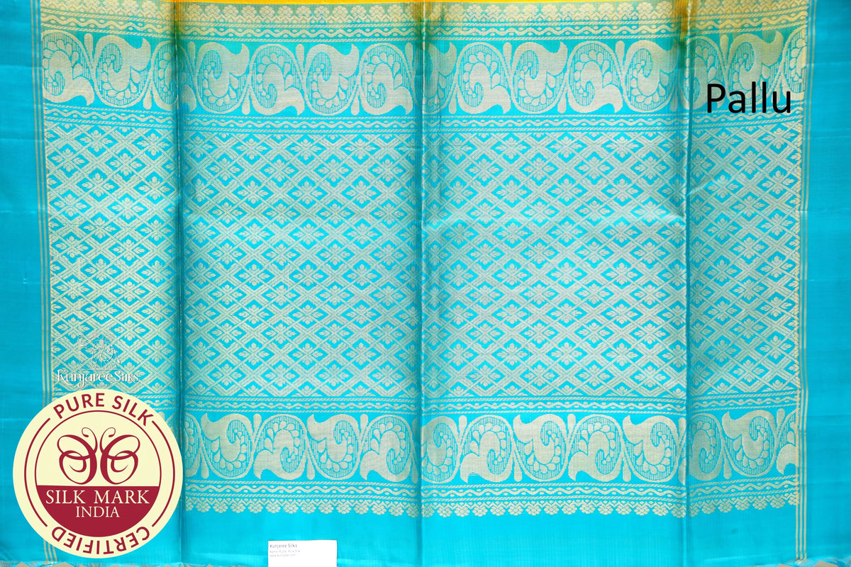 Mustard with Peacock Color Pure Silk Saree