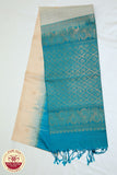 Cream with Rama Green Color Pure Silk Saree